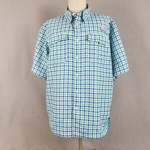 Habit Shirt Mens XL Green Blue Plaid Solar Factor Fishing Outdoor Button Up